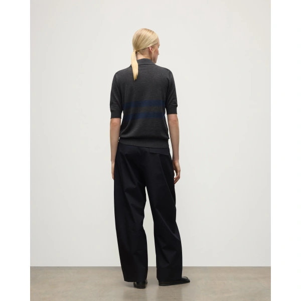 Johnstons of Elgin Coira Charcoal & Navy Superfine Cashmere Polo Shirt