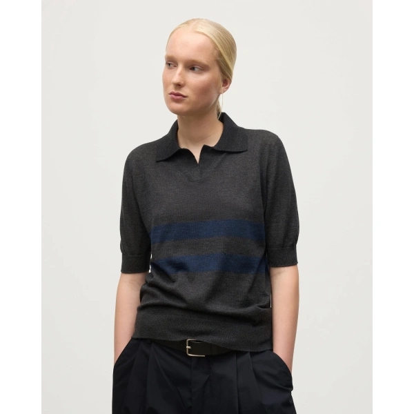 Johnstons of Elgin Coira Charcoal & Navy Superfine Cashmere Polo Shirt