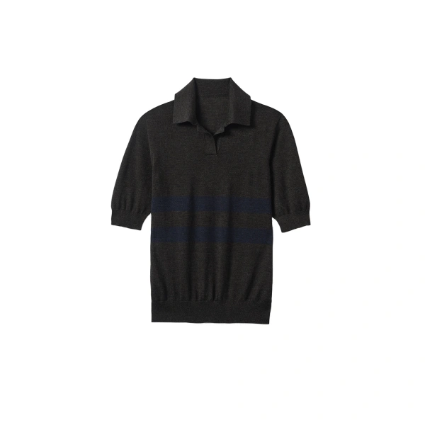 Johnstons of Elgin Coira Charcoal & Navy Superfine Cashmere Polo Shirt | Sweaters | Coveti