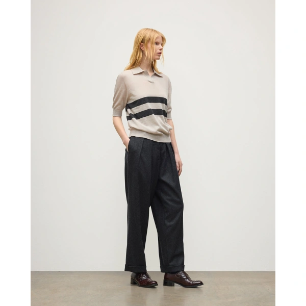 Johnstons of Elgin Coira Cream & Grey Superfine Cashmere Polo Shirt
