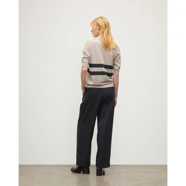 Johnstons of Elgin Coira Cream & Grey Superfine Cashmere Polo Shirt