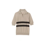 Johnstons of Elgin Coira Cream & Grey Superfine Cashmere Polo Shirt | Sweaters | Coveti