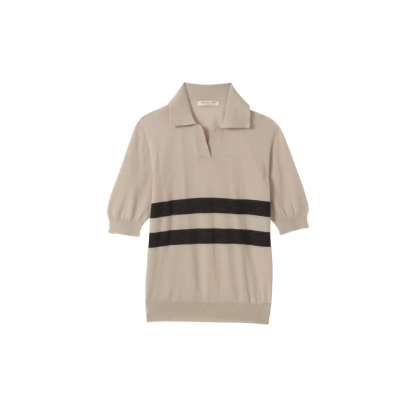 Johnstons of Elgin Coira Cream & Grey Superfine Cashmere Polo Shirt | Sweaters | Coveti