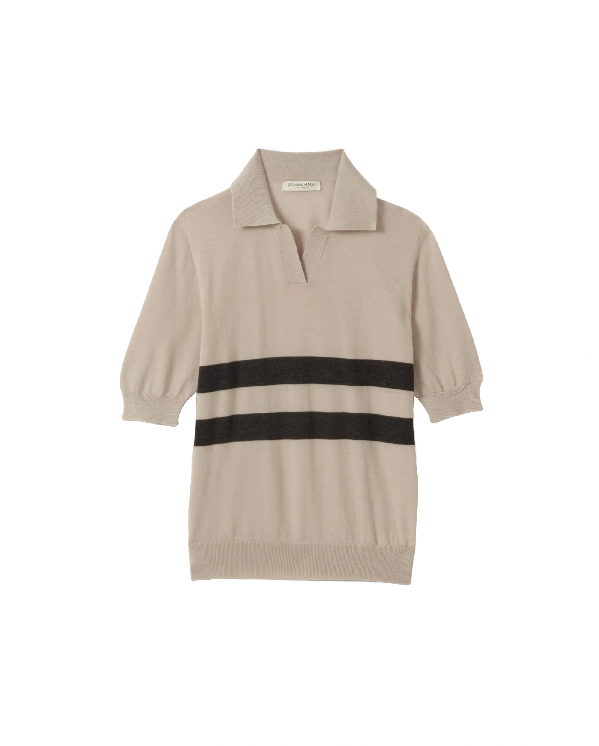 Johnstons of Elgin Coira Cream & Grey Superfine Cashmere Polo Shirt Johnstons of Elgin Coira Cream & Grey Superfine Cashmere Polo Shirt | Sweaters | Coveti