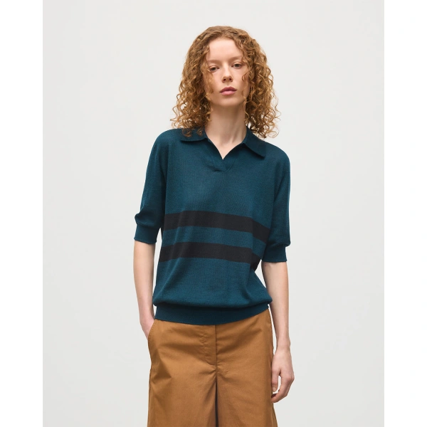 Johnstons of Elgin Coira Green & Black Superfine Cashmere Polo Shirt