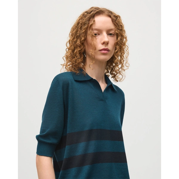 Johnstons of Elgin Coira Green & Black Superfine Cashmere Polo Shirt