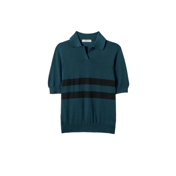 Johnstons of Elgin Coira Green & Black Superfine Cashmere Polo Shirt | Sweaters | Coveti