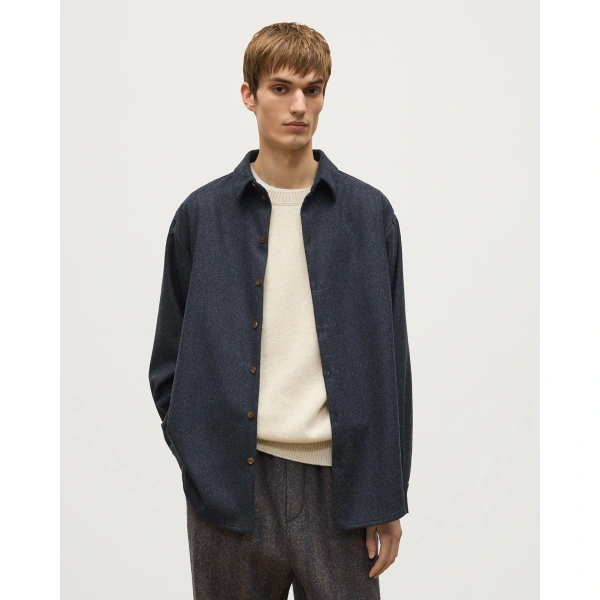 Johnstons of Elgin Corrie Dark Blue Twill Overshirt