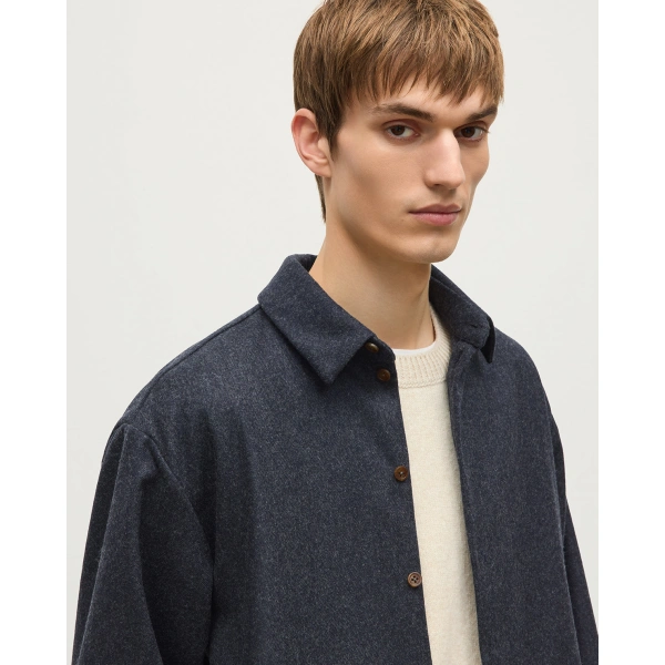 Johnstons of Elgin Corrie Dark Blue Twill Overshirt
