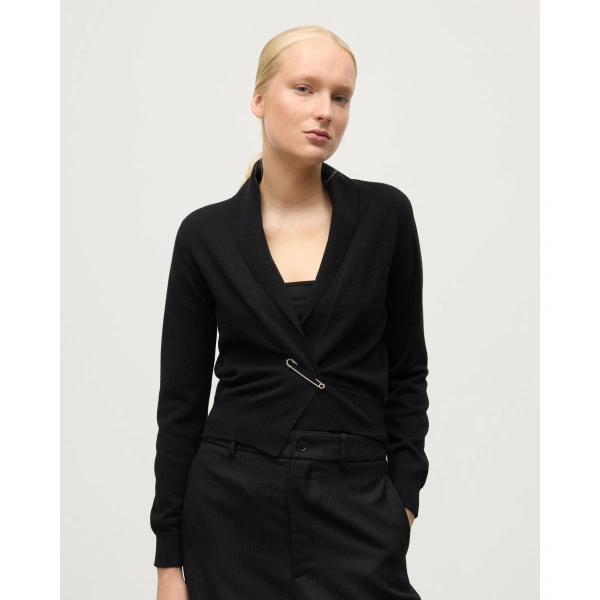 Johnstons of Elgin Crathie Black Shawl Cashmere Cardigan