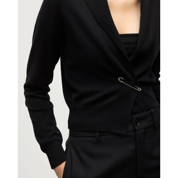 Johnstons of Elgin Crathie Black Shawl Cashmere Cardigan
