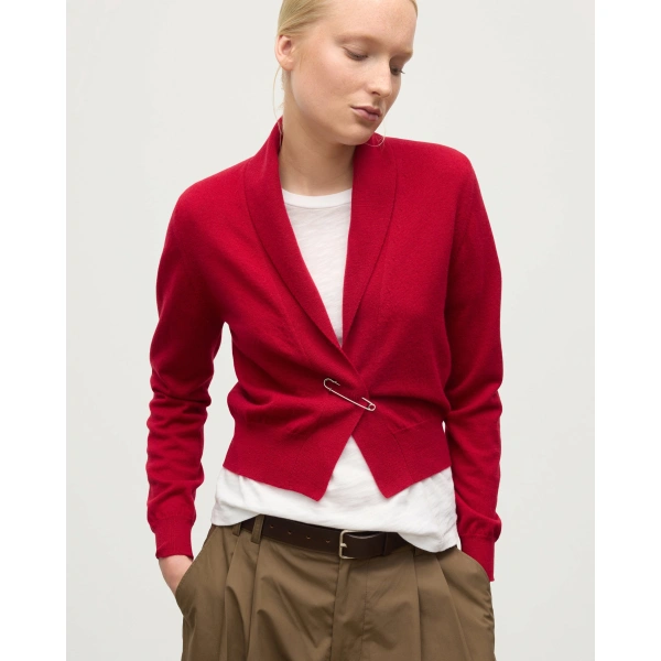 Johnstons of Elgin Crathie Red Shawl Cashmere Cardigan