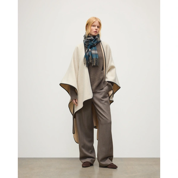 Johnstons of Elgin Cream Belted Cape with Leather Binding