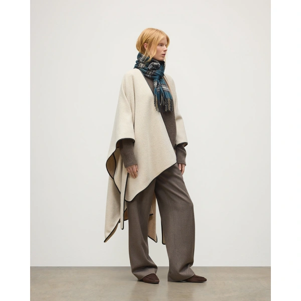 Johnstons of Elgin Cream Belted Cape with Leather Binding