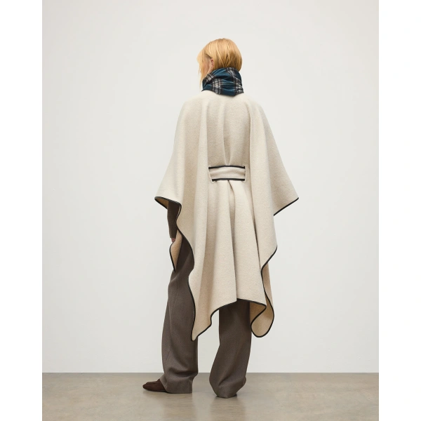 Johnstons of Elgin Cream Belted Cape with Leather Binding
