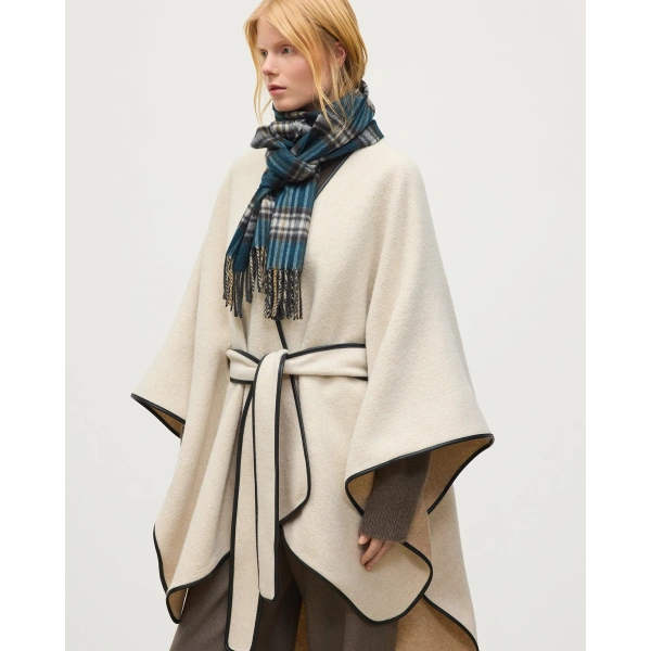 Johnstons of Elgin Cream Belted Cape with Leather Binding