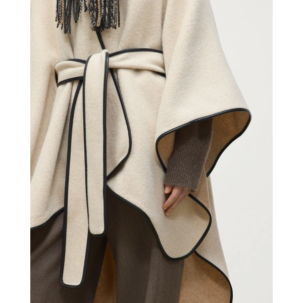 Johnstons of Elgin Cream Belted Cape with Leather Binding