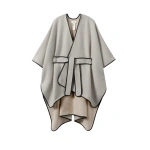 Johnstons of Elgin Cream Belted Cape with Leather Binding | Coats | Coveti