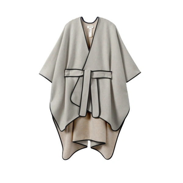 Johnstons of Elgin Cream Belted Cape with Leather Binding | Coats | Coveti