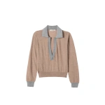 Johnstons of Elgin Dee Brown & Grey Superfine Cashmere Polo Shirt | Sweaters | Coveti