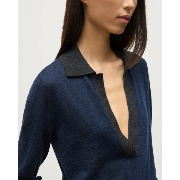 Johnstons of Elgin Dee Navy & Grey Superfine Cashmere Polo Shirt