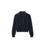 Johnstons of Elgin Dee Navy & Grey Superfine Cashmere Polo Shirt | Sweaters | Coveti