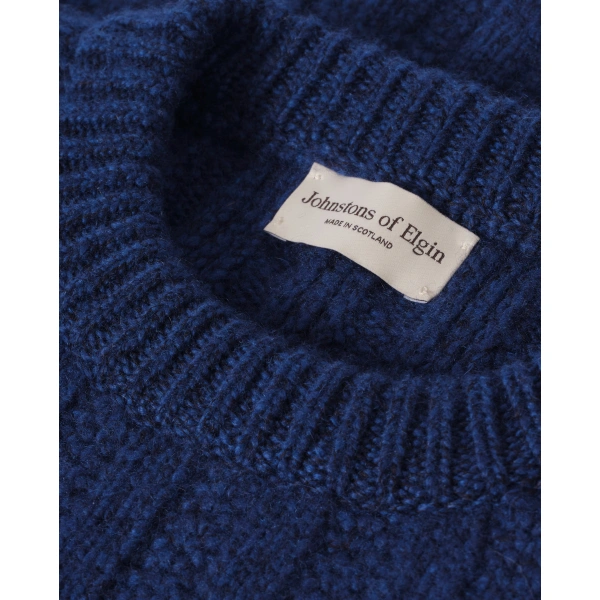 Johnstons of Elgin Donachie Blue Marble Ribbed Cashmere & Cotton Jumper
