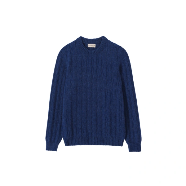 Johnstons of Elgin Donachie Blue Marble Ribbed Cashmere & Cotton Jumper | Men Knitwear | Coveti