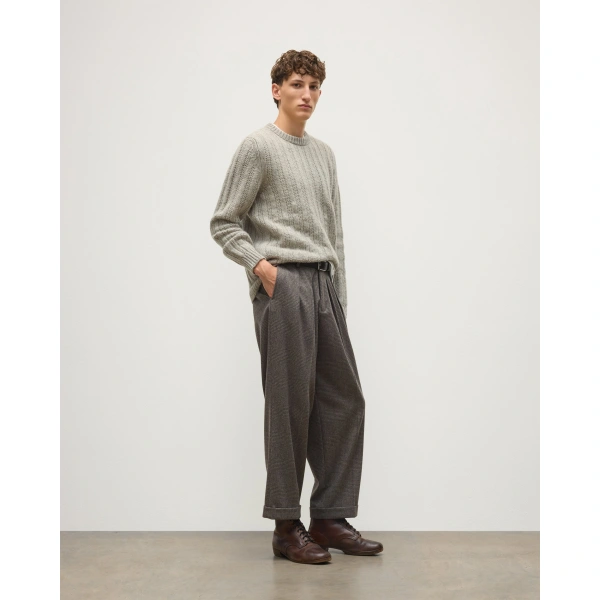 Johnstons of Elgin Donachie Grey Marble Ribbed Cashmere & Cotton Jumper