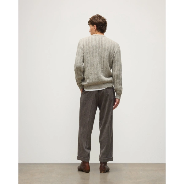 Johnstons of Elgin Donachie Grey Marble Ribbed Cashmere & Cotton Jumper