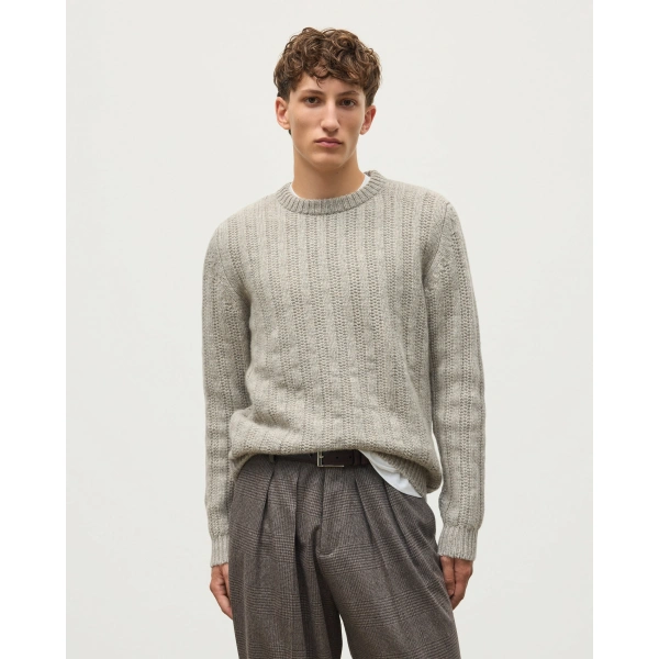 Johnstons of Elgin Donachie Grey Marble Ribbed Cashmere & Cotton Jumper