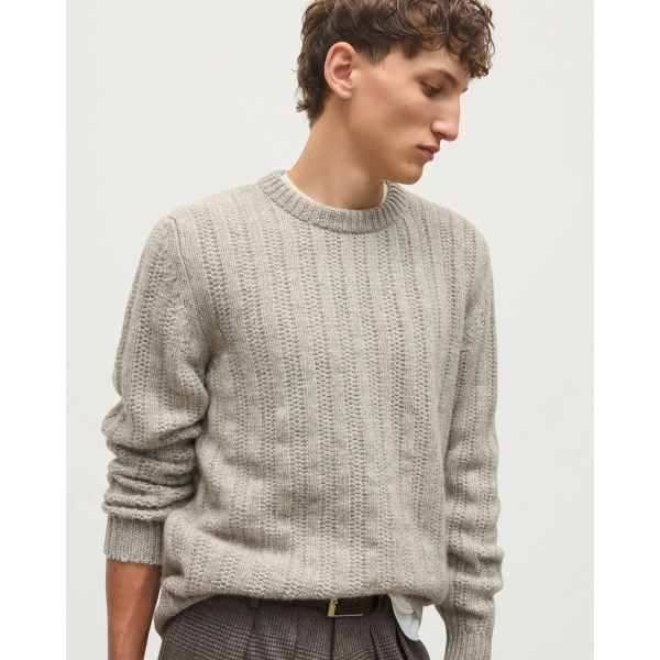 Johnstons of Elgin Donachie Grey Marble Ribbed Cashmere & Cotton Jumper