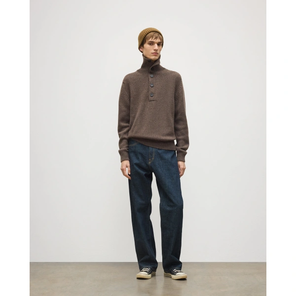 Johnstons of Elgin Douglas Button Neck Brown Cashmere Jumper