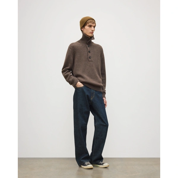 Johnstons of Elgin Douglas Button Neck Brown Cashmere Jumper