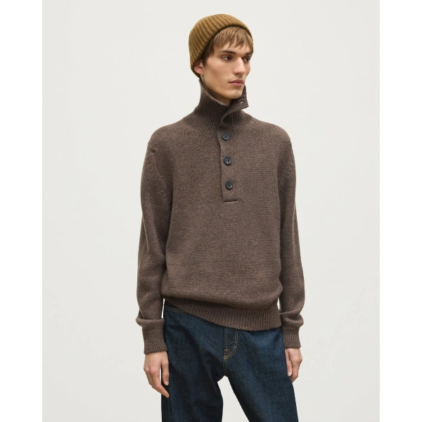 Johnstons of Elgin Douglas Button Neck Brown Cashmere Jumper