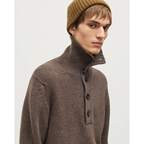 Johnstons of Elgin Douglas Button Neck Brown Cashmere Jumper