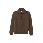 Johnstons of Elgin Douglas Button Neck Brown Cashmere Jumper | Men Knitwear | Coveti