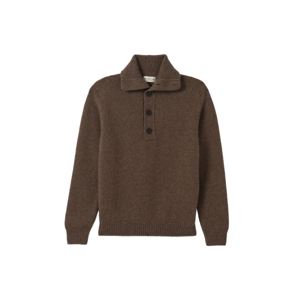 Johnstons of Elgin Douglas Button Neck Brown Cashmere Jumper | Men Knitwear | Coveti