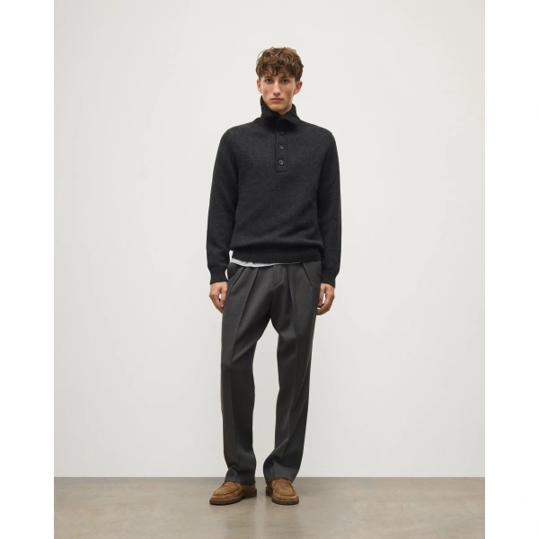 Johnstons of Elgin Douglas Button Neck Dark Grey Cashmere Jumper