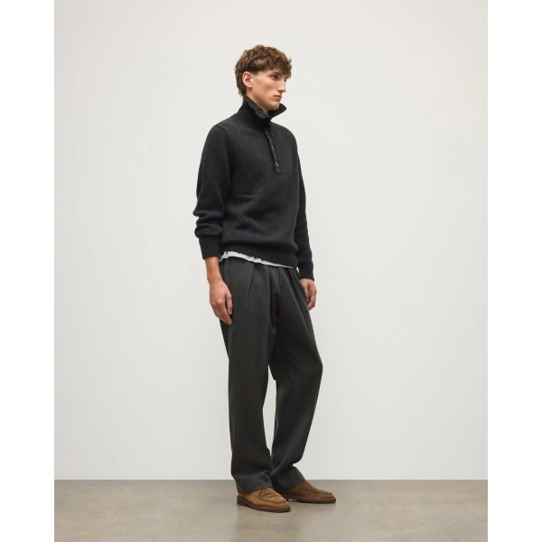 Johnstons of Elgin Douglas Button Neck Dark Grey Cashmere Jumper