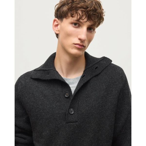 Johnstons of Elgin Douglas Button Neck Dark Grey Cashmere Jumper