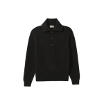 Johnstons of Elgin Douglas Button Neck Dark Grey Cashmere Jumper | Men Knitwear | Coveti