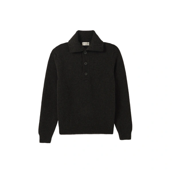 Johnstons of Elgin Douglas Button Neck Dark Grey Cashmere Jumper | Men Knitwear | Coveti