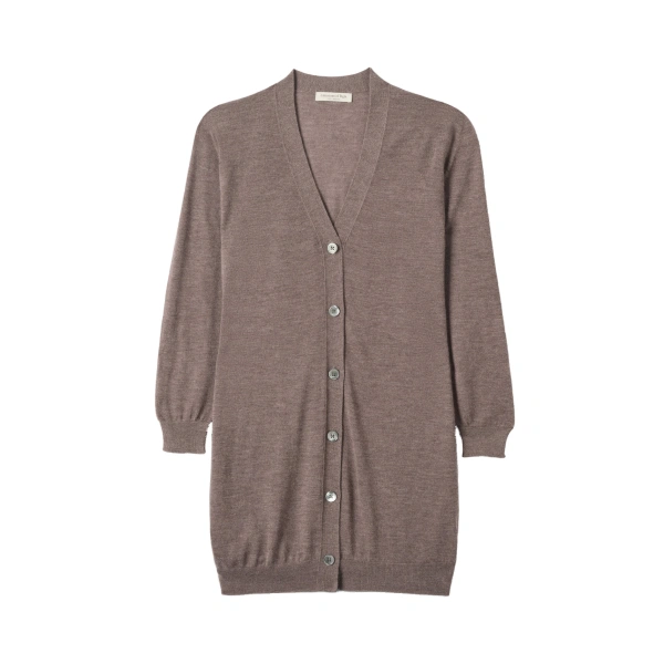 Johnstons of Elgin Elise Brown Long Superfine Cashmere Cardigan | Cardigan | Coveti