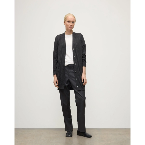 Johnstons of Elgin Elise Dark Grey Long Superfine Cashmere Cardigan