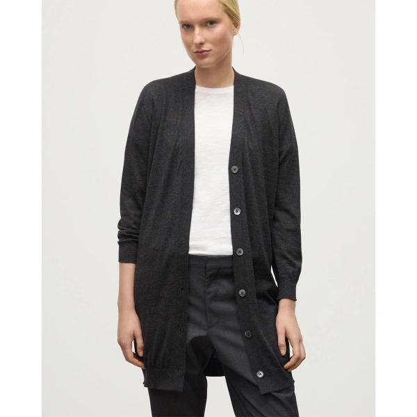 Johnstons of Elgin Elise Dark Grey Long Superfine Cashmere Cardigan