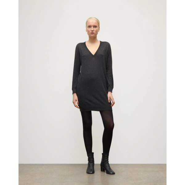 Johnstons of Elgin Elise Dark Grey Long Superfine Cashmere Jumper
