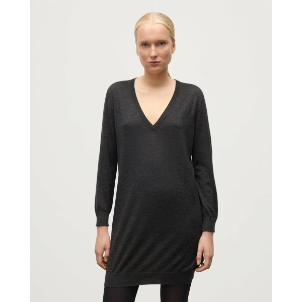 Johnstons of Elgin Elise Dark Grey Long Superfine Cashmere Jumper