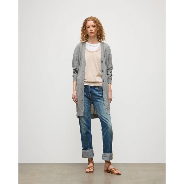 Johnstons of Elgin Elise Grey Long Superfine Cashmere Cardigan