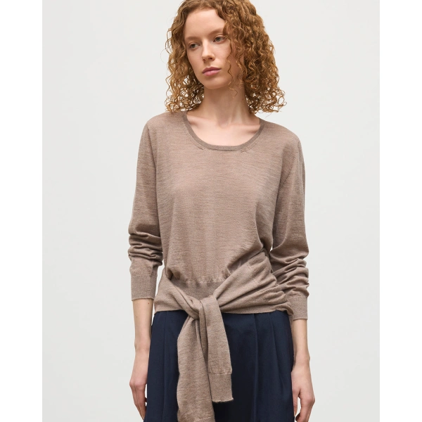 Johnstons of Elgin Ella Light Brown Superfine Cashmere Scoop Neck Jumper
